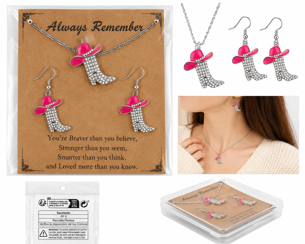 Western Cowboy Boot Jewelry Set – Necklace & Earrings Gift Set